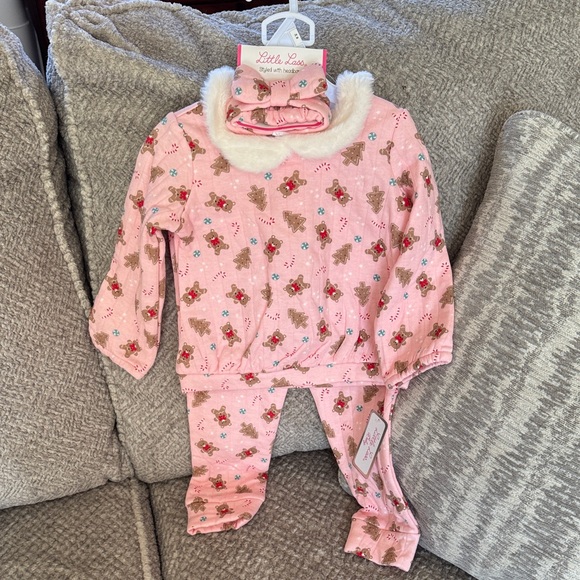 Little Lass Pink Teddy Bear Gingerbread Sweatshirt Set 24 Months - Picture 5 of 9